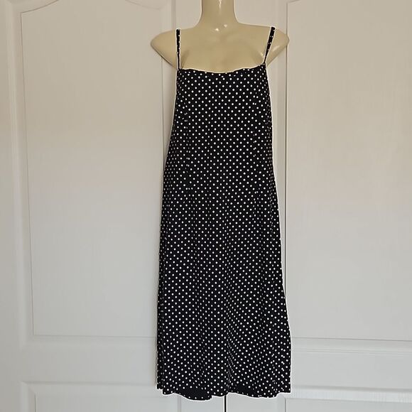 Women's Custom-Made Polka Dot Spaghetti Straps A-line Midi Dress M/L Black/White - Picture 1 of 16